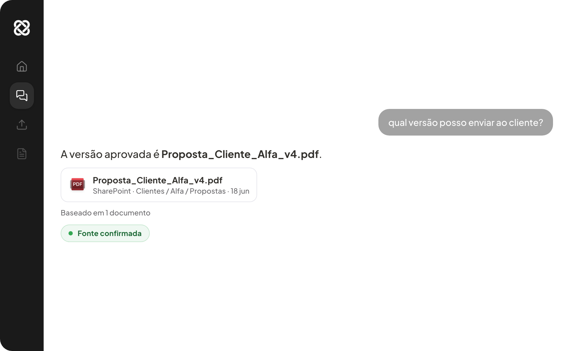 Resposta do Allybi com arquivo e fonte do SharePoint.