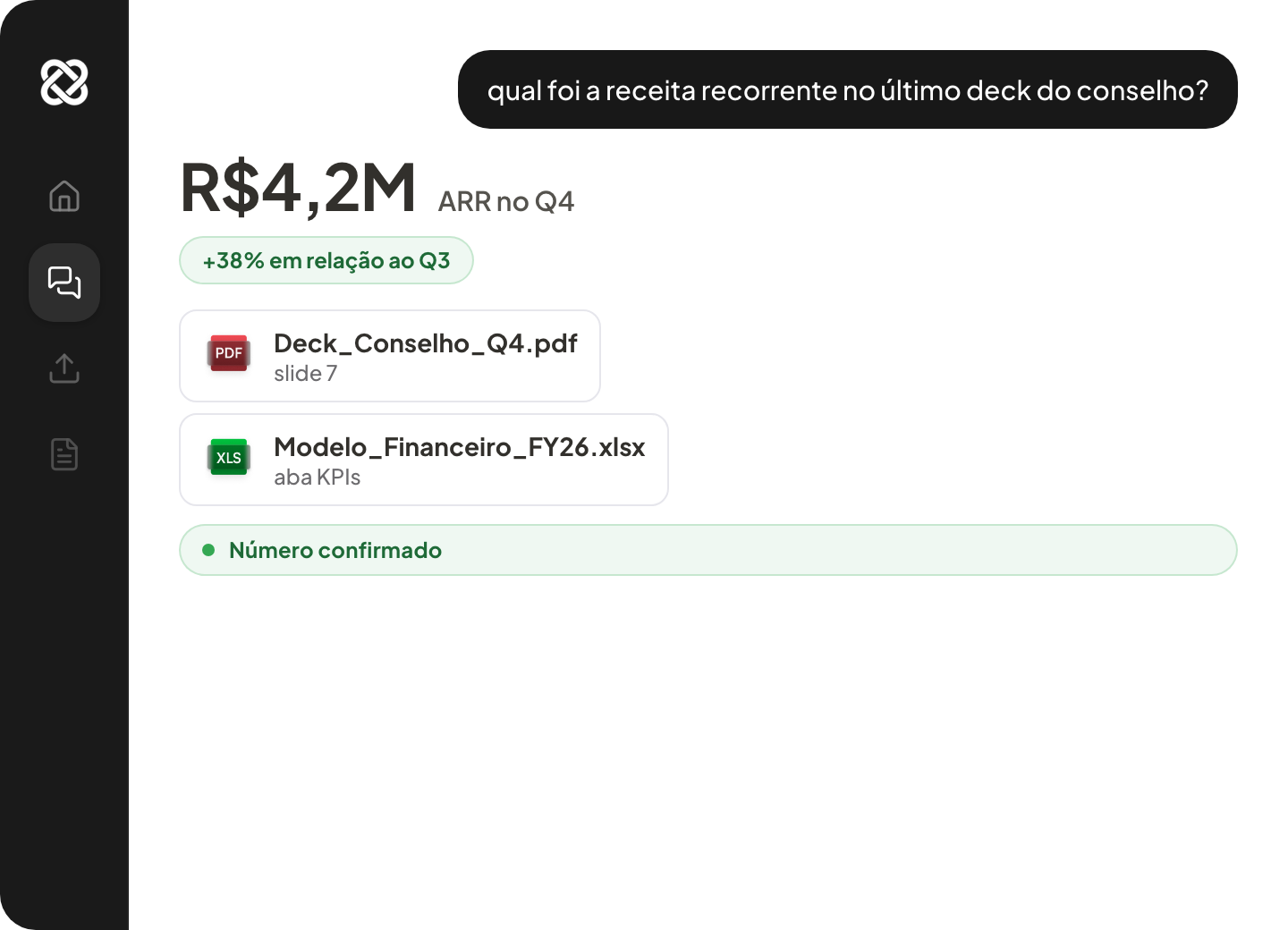 Resposta do Allybi mostrando ARR com fontes no deck e no modelo financeiro.
